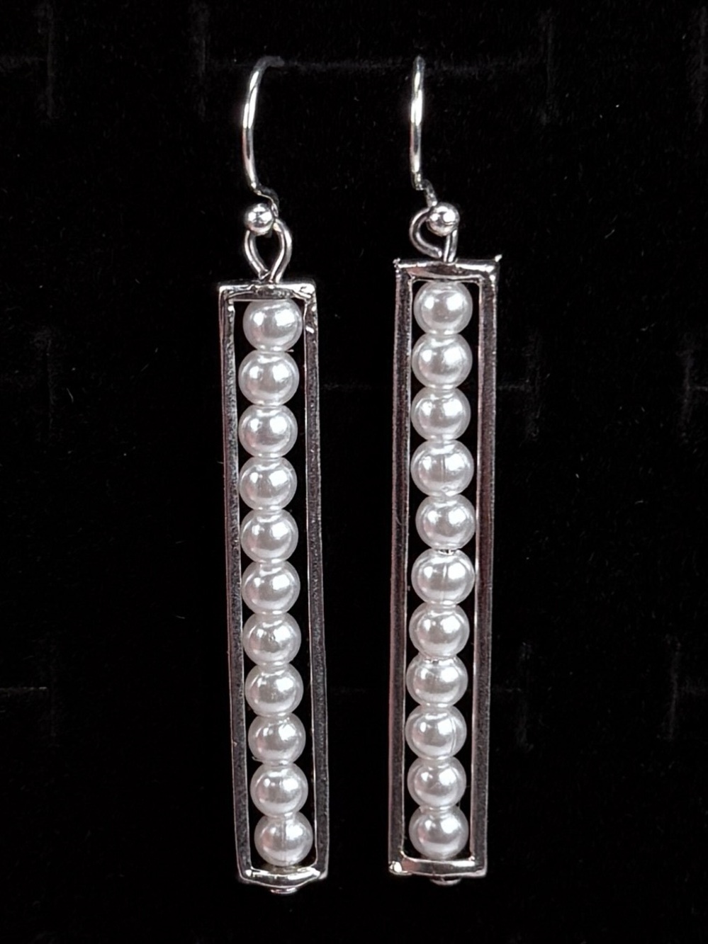 Silvertone Faux Pearl Long Drop Pierced Earrings